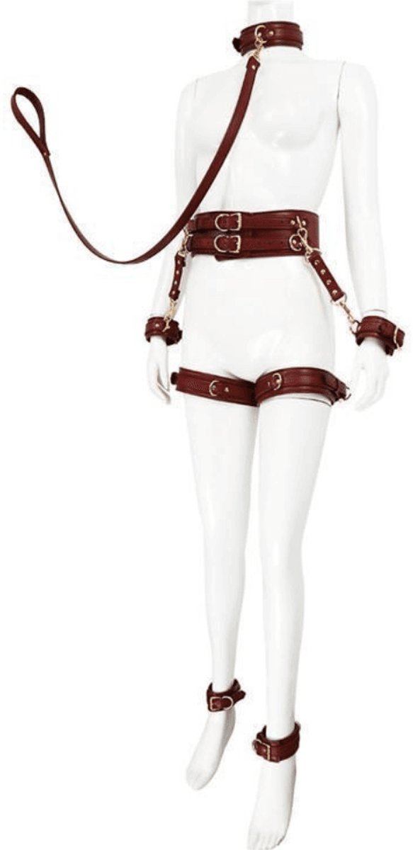 Adultshop - Luxe 5-delige BDSM bondage harnas set PU leder - bordeaux - Onderdanig - Kinky - BDSM - Roleplay