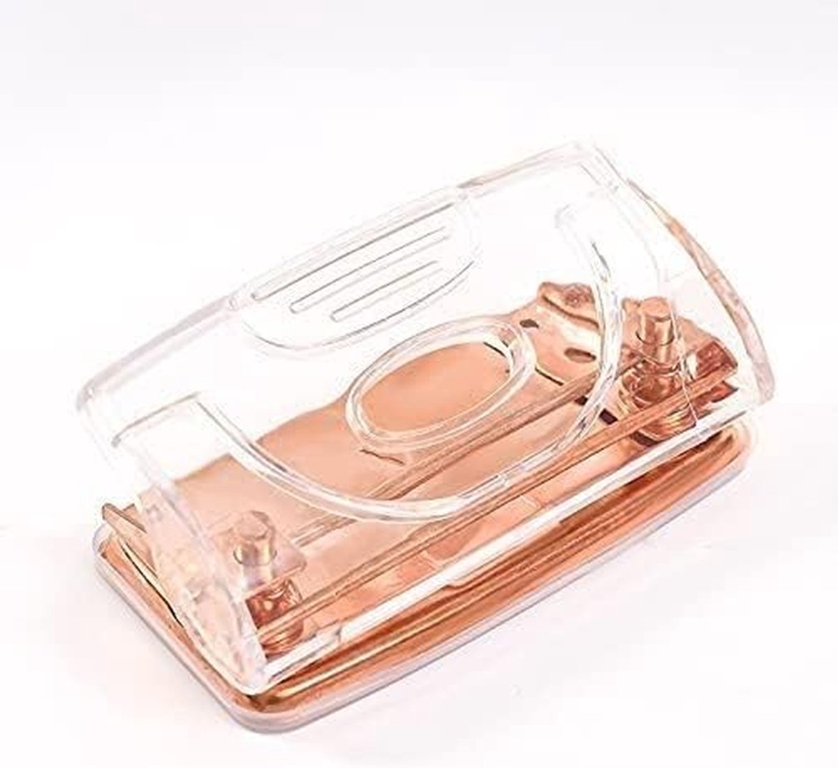 Mini Nietmachine - Desktop Perforator - Papier Binden - Helder Acryl Ontwerp - 100 mm x 45 mm - Rose Goud