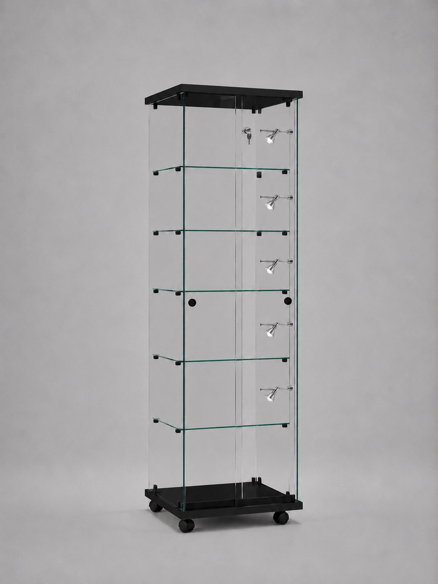 Volglas vitrine Elegance 5RV met railverlichting - zwart
