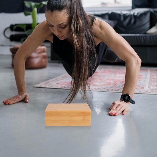 Yoga Blok - Trainingshulpmiddel - Yoga Oefenen - Natuurlijk Bamboe - 23x15x7.5cm - Lichtbruin — afbeelding 4