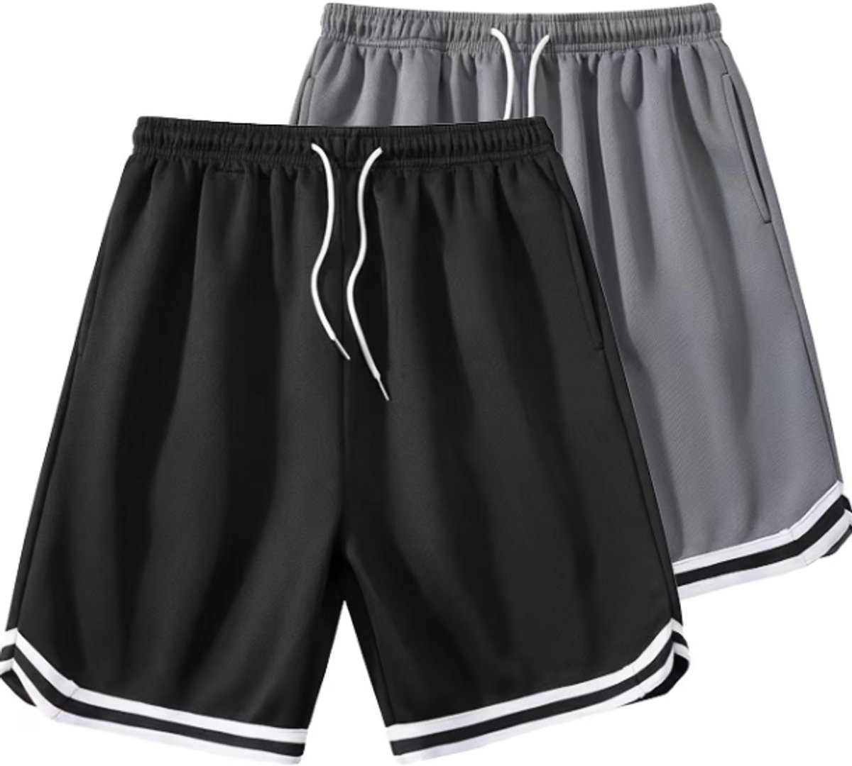 Zwart Grijs basketbal shorts heren 2 stuks sneldrogende ademende sport shorts met elastische tailleband en trekkoord geschikt voor hardlopen fitness yoga marathon training en basketbal maat XL