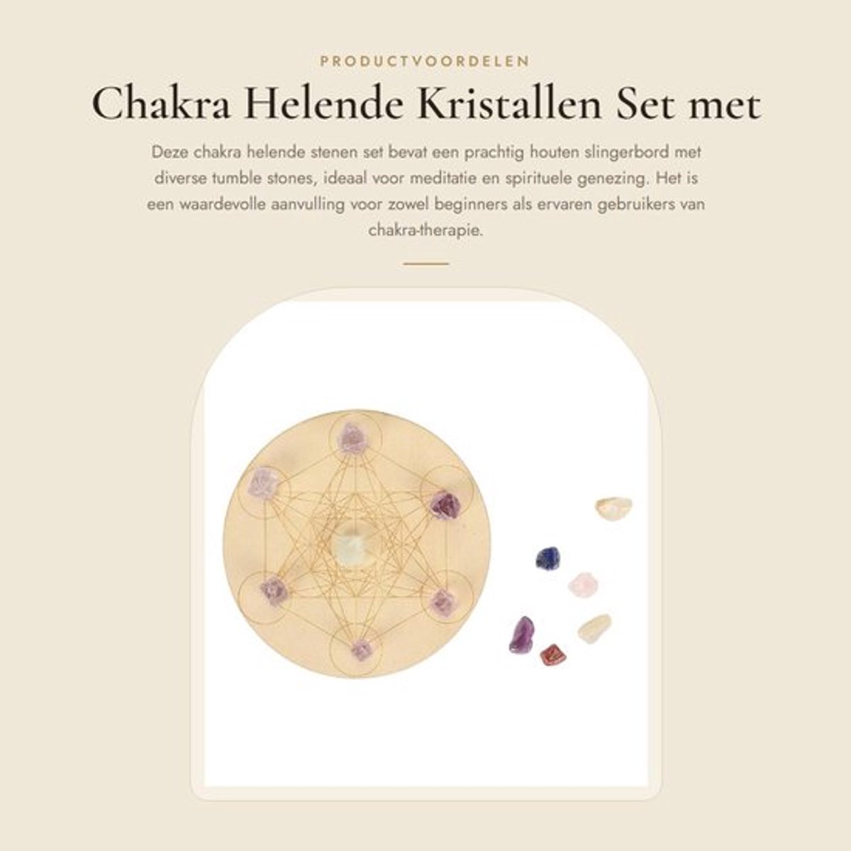 Helende chakra kristallen in houten slingerbord set