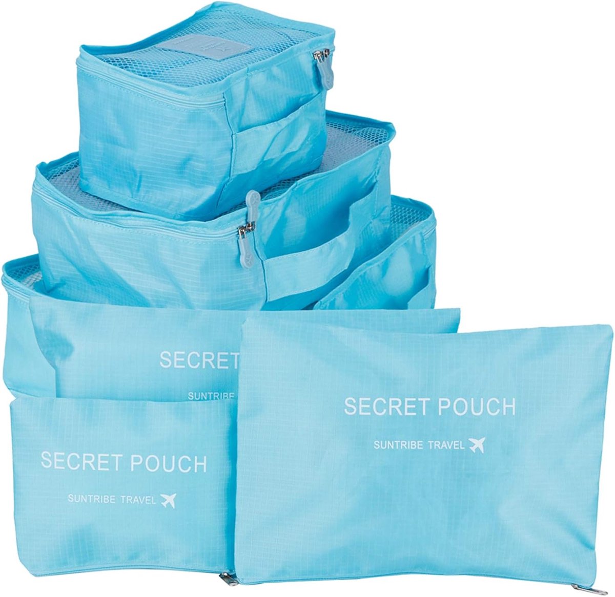 Reisopbergtassen Set - Koffer Organizers - Kleding Sorteren - 6 Delig Mesh - 3 Maten - Blauw