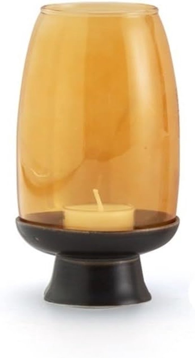 Keramische kaarsenhouder - Glazen kap - Woondecoratie - Brede stabiele basis - 12 cm hoog - Wit