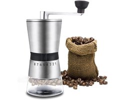 Graanmolen Handmatig - Koffiemolen - Verse Koffie - Keramische Kern - 80g Capaciteit - Zilver