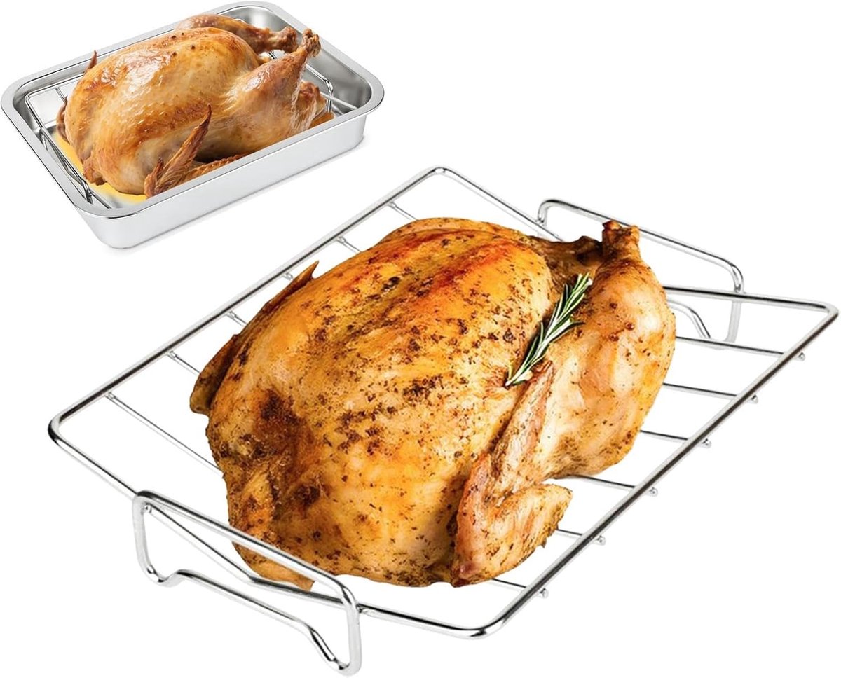 Grillrooster V-vorm Bakrek Oven Gelijkmatig Braden Roestvrij Staal 33 x 25.4 cm Zilver