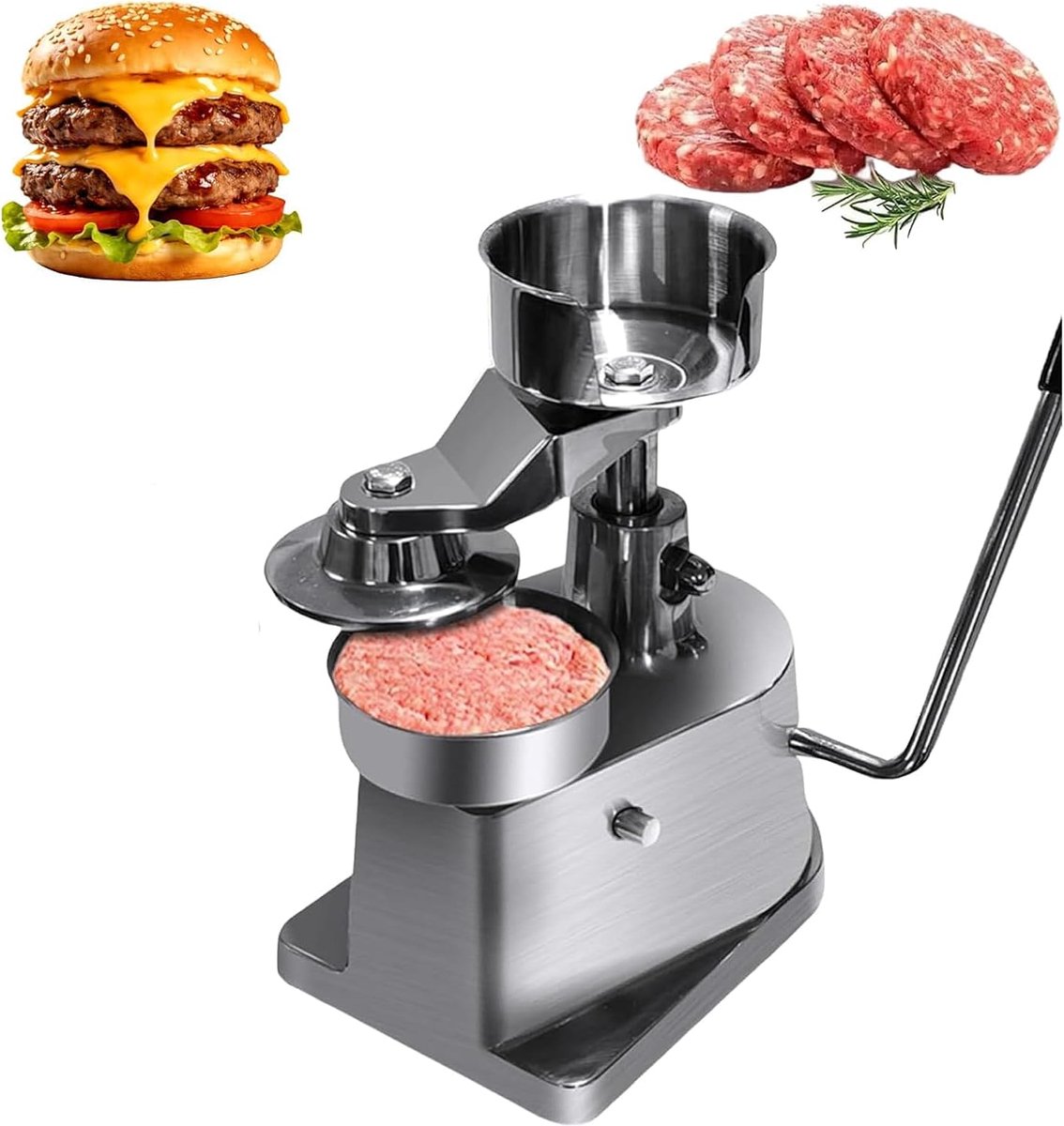 Hamburger Machine Burger Pers Gelijkmatige Burgers Verstelbare Dikte 150mm Zilver