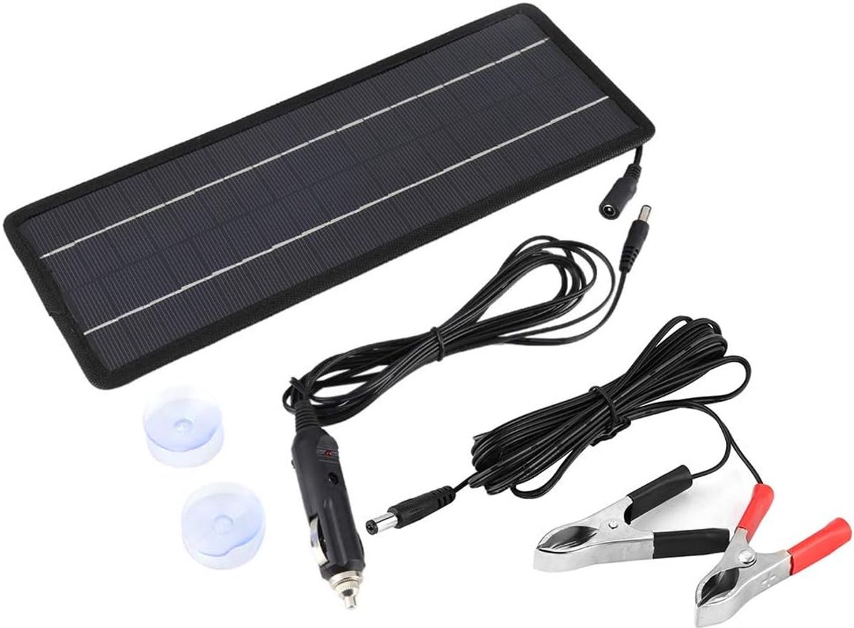Zonnelader Auto - Accu Onderhouder - Voertuig Accu - Monokristallijn Paneel - 34 x 15 cm - Zwart