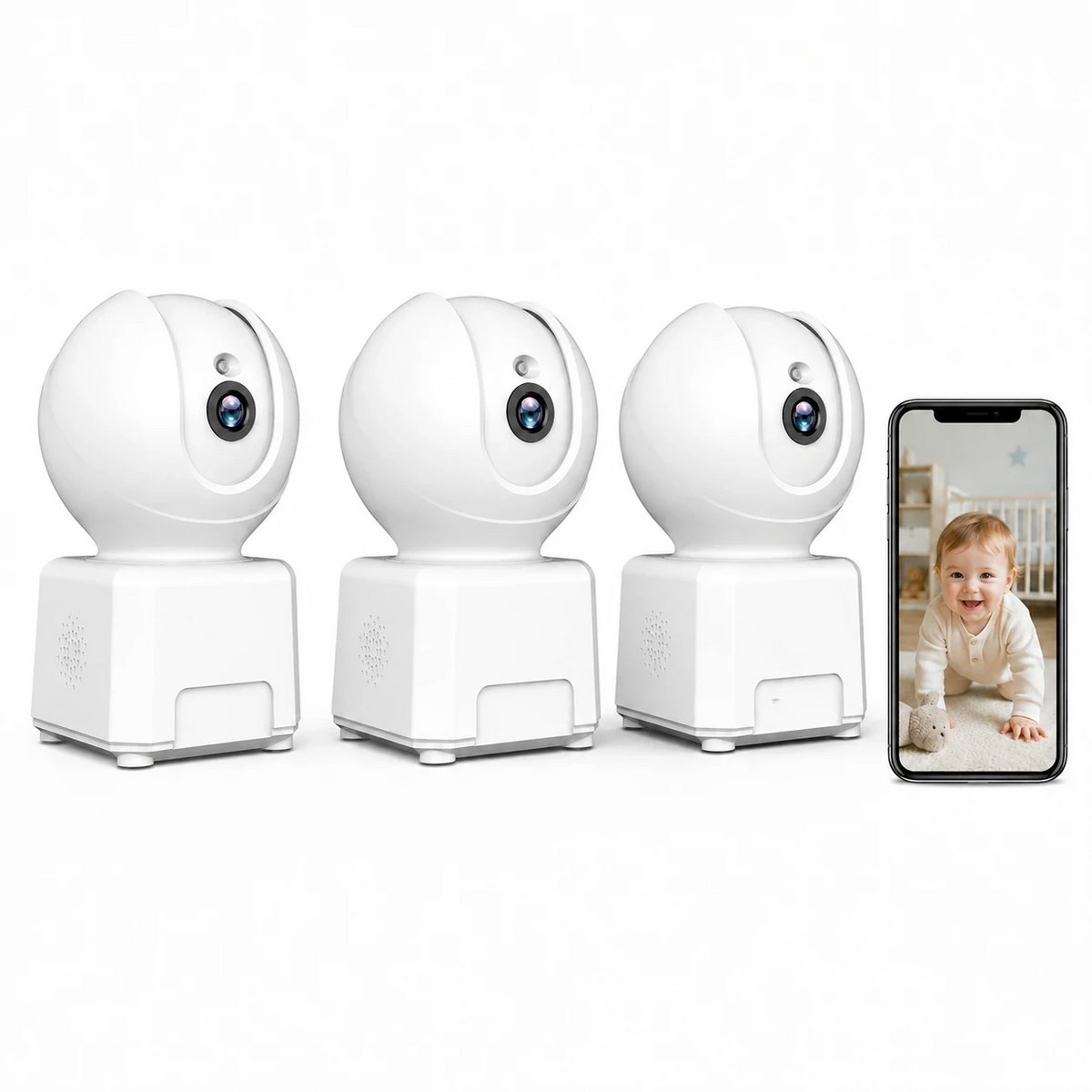 3MP WiFi IP Beveiligingscamera Binnen, Draaibare Camera met Zoom, Nachtzicht en Tweeweg Audio 3PCS