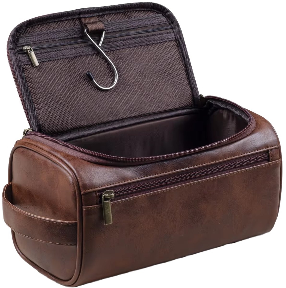 Sjtoer Toilettas Dames en Heren – Luxe Reistasje – Make-up Tas – Reis Organizer – Waterafstotende PU Lederen Toiletry Bag – Bruin