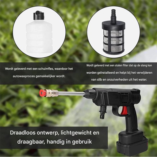 carmdering - Draadloze Hogedrukreiniger - 22 bar - Auto & Terrasreiniger - Hogedrukspuit - Draagbare mobiele reiniger- Zwart van Carmdering — afbeelding 5