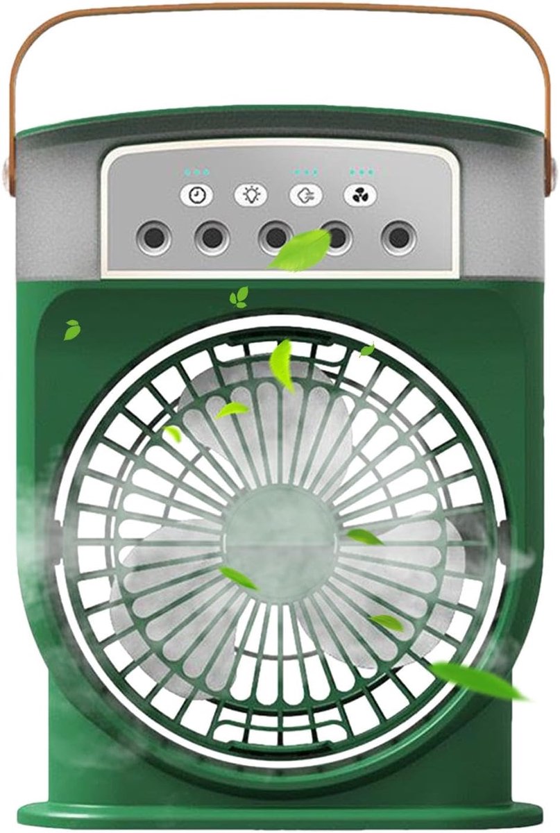 Draagbare Airco - Luchtkoeler Ventilator - Persoonlijke Koeling - 4-in-1 Functie - 600 ml Tank - Groen