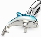 Fler® | Bedel | Past op populaire bedelarmbanden (standaard - 3mm) | Dolfijn Bedel | Hangbedel Charm | 925 sterling zilver | Blauwgroene emaille | Valentijnsdag Cadeau | Sinterklaas kado | Kerstcadeau | Verjaardagsgeschenk | Vriendschap