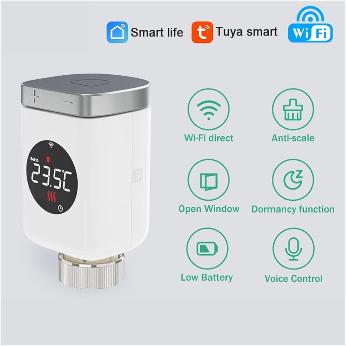 Slimme Thermostaatkop - Radiatorkraan Actuator - Verwarming Regelen - Wifi Afstandsbediening - M30x1.5mm - Wit