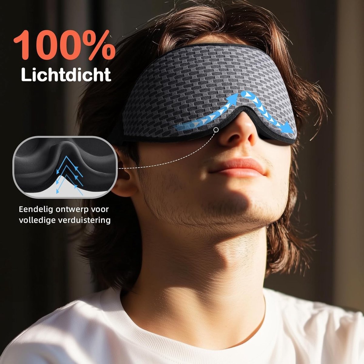 Slaapmasker voor Heren en Dames - Grijs - Ergonomisch Ontwerp - 100% Lichtblokkerend - Voor Zijslapers