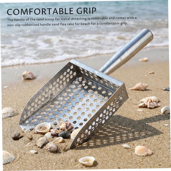 1 stuk - Roestvrijstalen strandhark - met handvat voor het zeven van zand en grind - strandhark - zand- en grindfilter - 15,5*12*13 cm - voor het zoeken naar schatten op het strand en het verzamelen van stenen - zilver — afbeelding 2