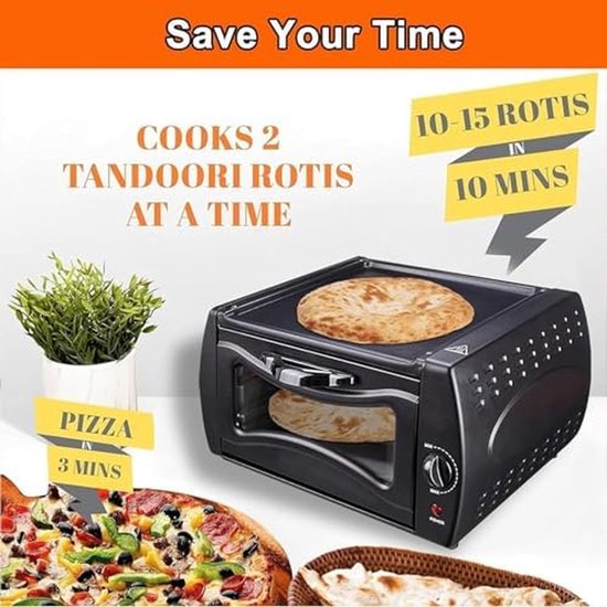 Elektrische Oven - Tandoori Pizza Maker - Thuis Koken - Dubbel Kookgemak - 15L Capaciteit - Zwart — afbeelding 4