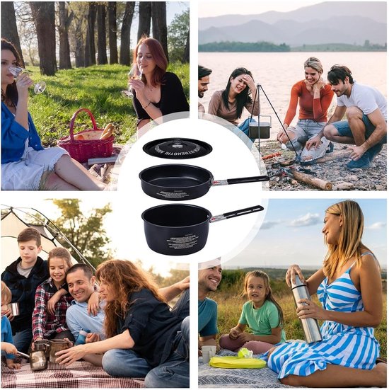 Camping Kookset - Kampeerpan Kookpan - Buiten Koken - Afneembare Handgreep - 2L en 1.2L - Zwart — afbeelding 4