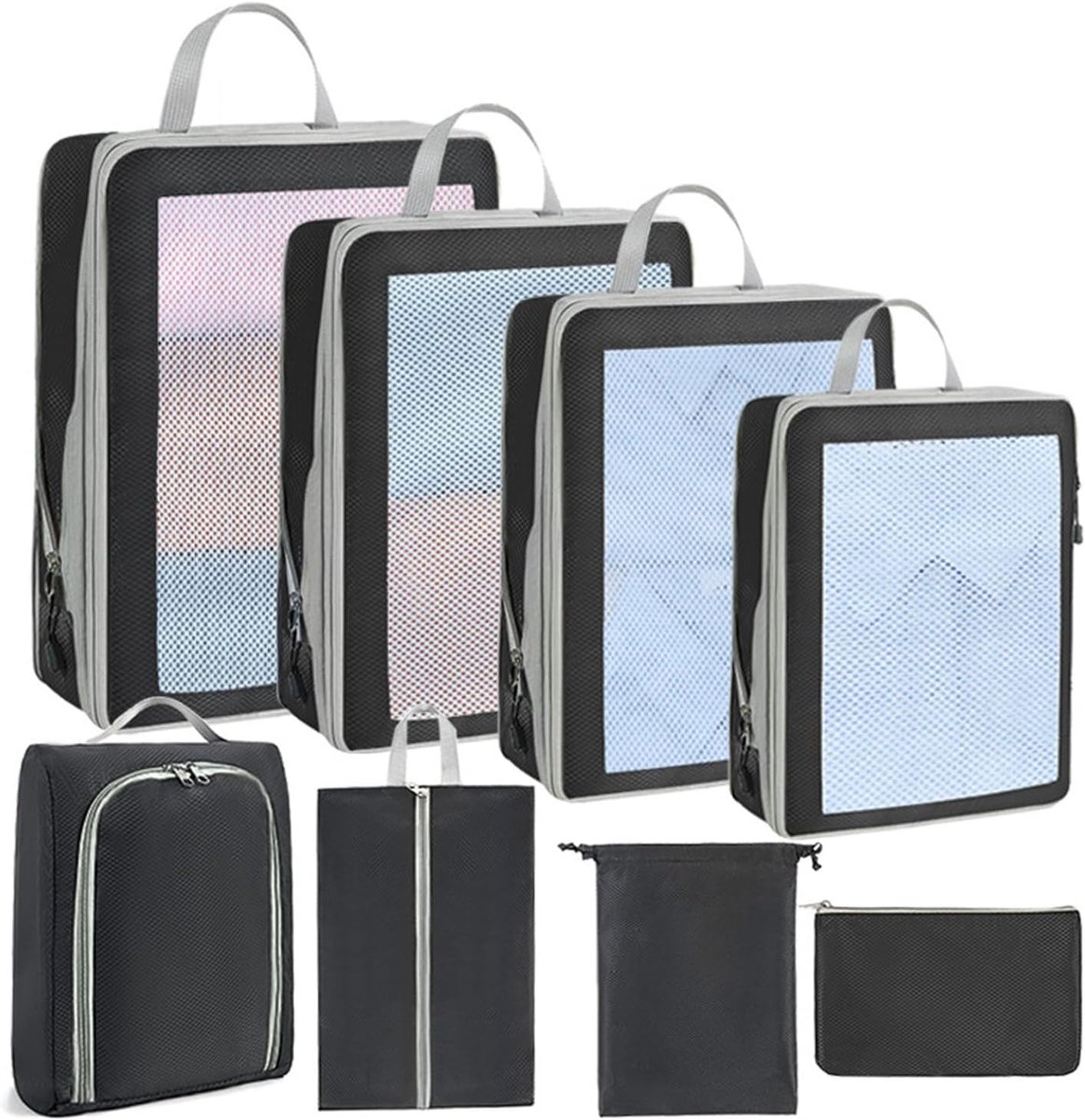 Reis Opbergtas - Koffer Organizer Set - Kleding Sorteren - 8 Delige Set - 32x22x4 cm - Zwart
