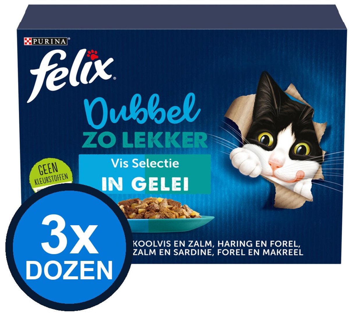 Felix Felix - Dubbel Zo Lekker Vis Selectie in Gelei - Kattenvoer Natvoer - doos 12x85g