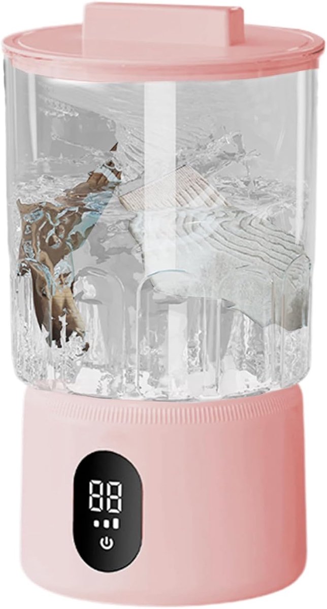 Mini Wasmachine Compact Apparaat Ondergoed Wassen Draadloze Werking 14 x 14 x 14 cm Roze