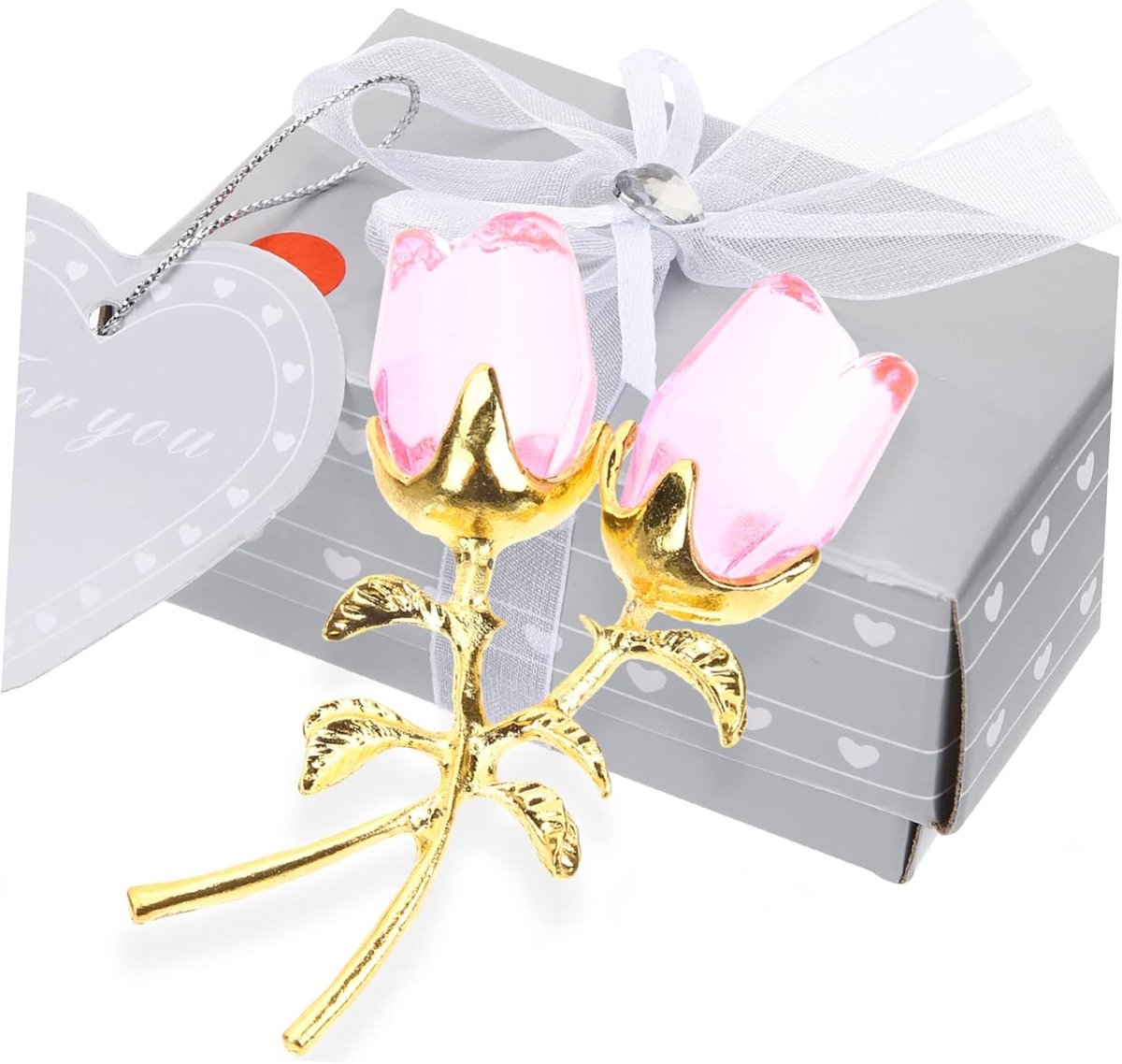 Kristallen Roos Beeldje - Bloem Decoratie - Romantische Gelegenheden - Nooit Verwelkend - 7 x 4 cm - Roze