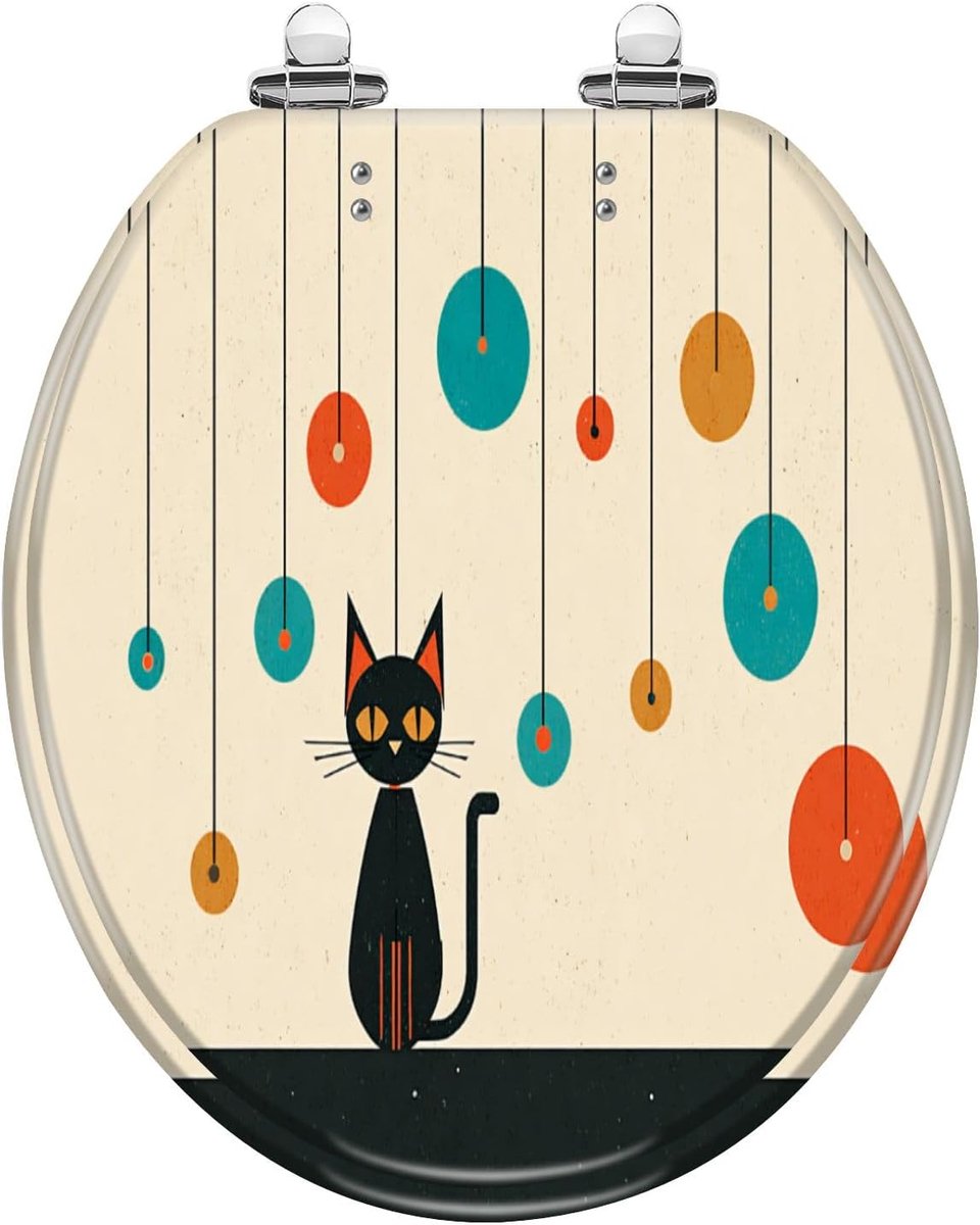 Moderne Toiletbril - Zwart Kattenontwerp - Badkamer Decoratie - Stil Sluitend Deksel - 41.9 cm Lengte - Kleurrijk