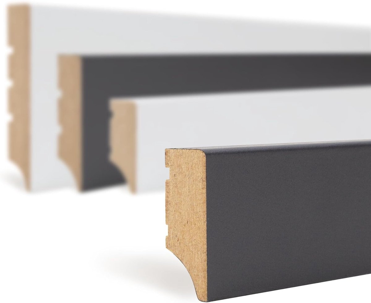 Plinten MDF - Vloerplinten Wandplinten - Interieur Afwerking - Gladde Folie - 10 Meter - Zwart