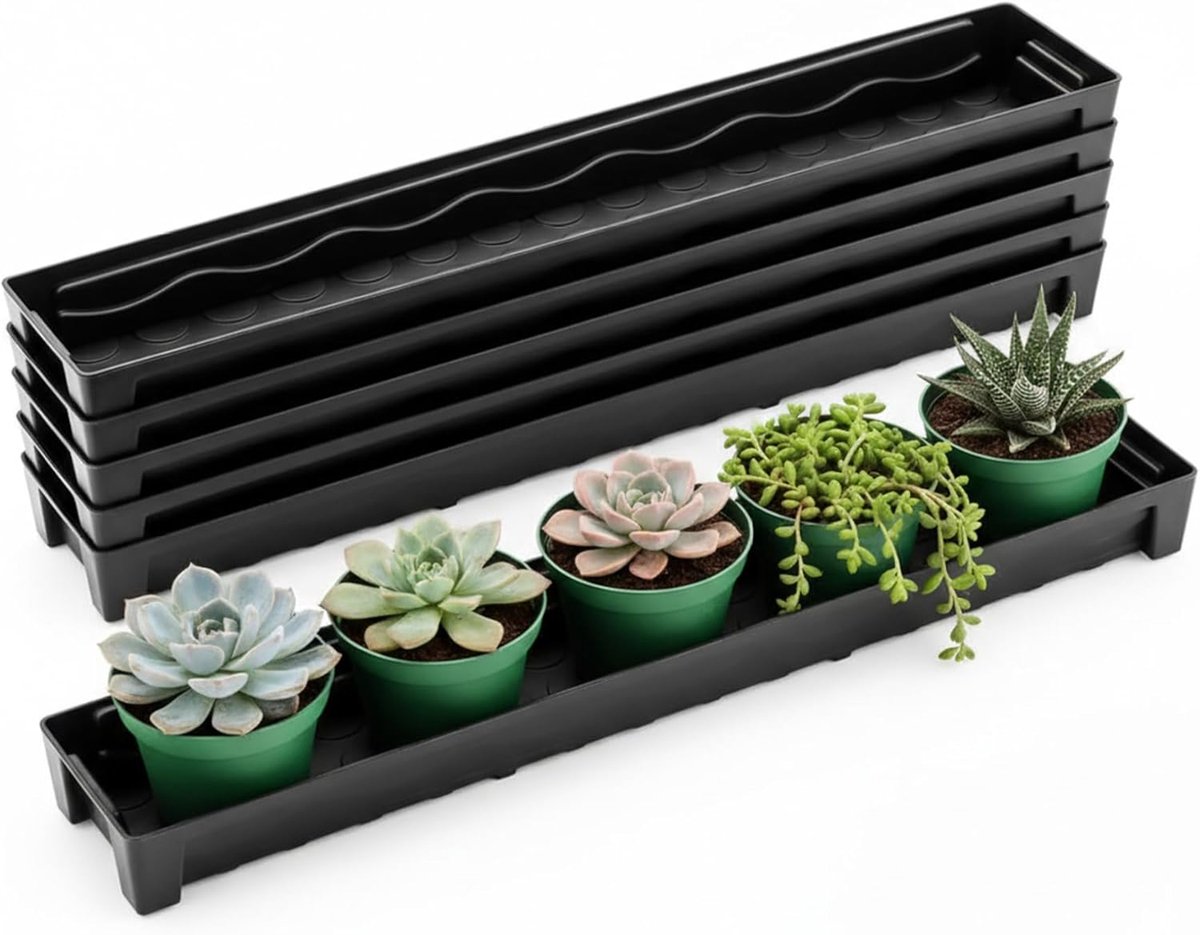 Plantenbak Set - Lekbakken Vensterbank - Planten Verzorgen - Slank Ontwerp - 45 x 8 x 8 cm - Zwart