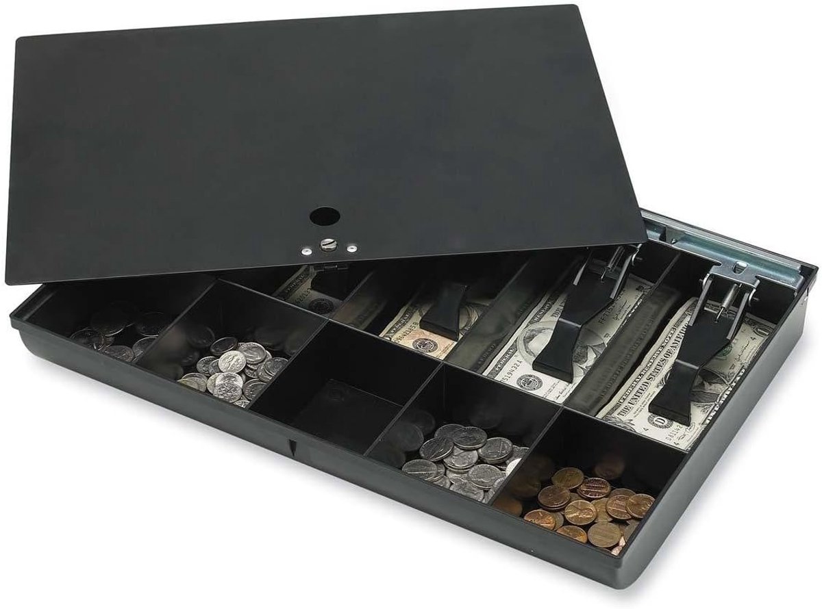 Geldlade met slot - Kassalade Geldkist - Geld Beveiligen - Vijf vakken munten - 40 x 28 x 5.7 cm