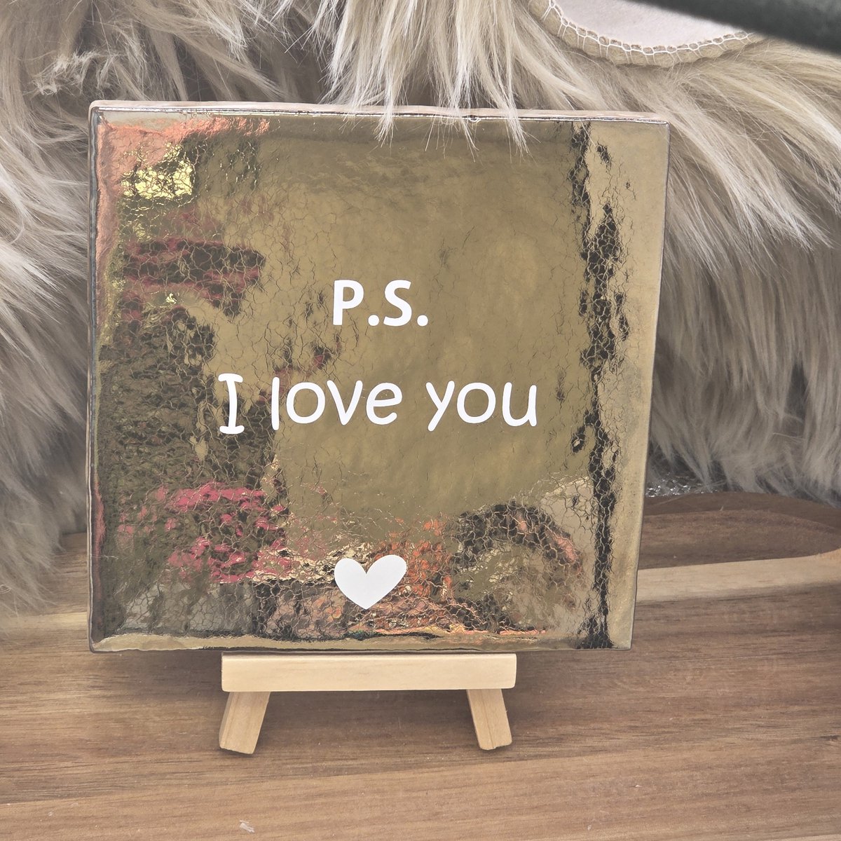 Robuust wenstegeltje “ps i love you” – Keramiek 13x13 cm – Wanddecoratie & Cadeau – Cadeau vriendin, partner , valentijnsdag, zomaar, jubileum – Trendy nu - Decoratie