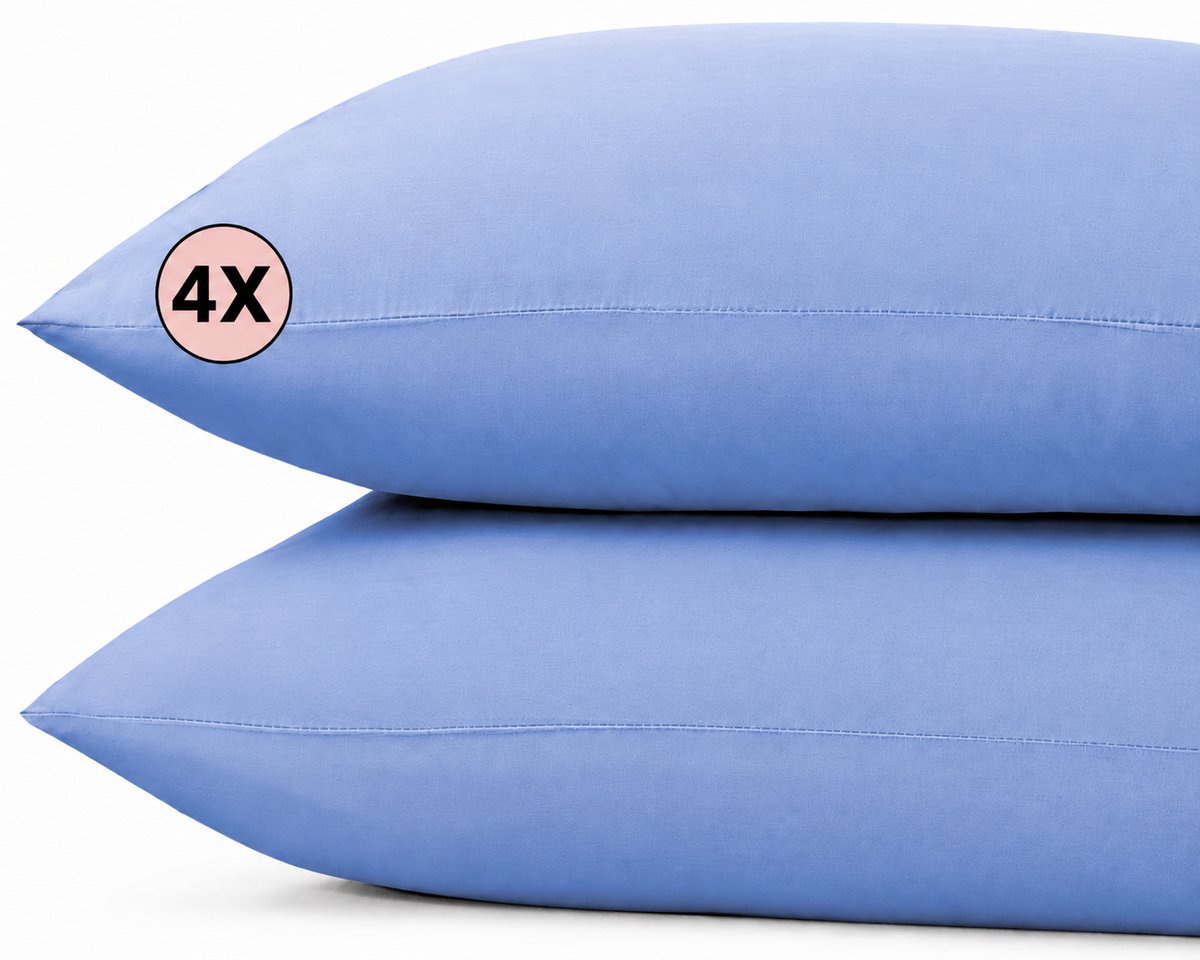 Princess Line Kussenslopen 100% Zachte Katoen - 60x70 cm - (set van 4 stuks) - Licht Blauw