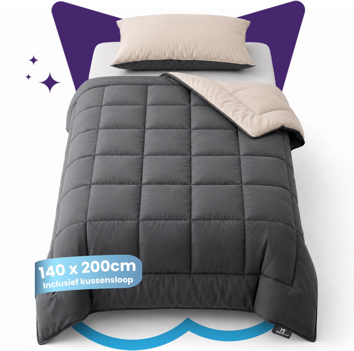 Slaapspeciaal All year dekbed enkel - eazydekbed ® Series Antraciet/Taupe - Dekbed zonder overtrek | 140x200 cm - Hoesloos dekbed - Inclusief Kussensloop - Bedrukt dekbed zonder overtrek - Dekbed in kleur - Gekleurd dekbed - Eenpersoons Dekbed