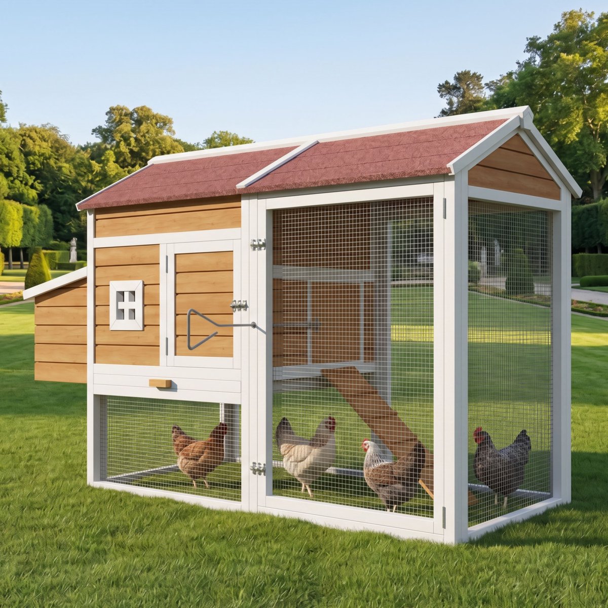 Houten kippenhok 185x91cm – Met legnest & verzinkte lade – Houtkleur