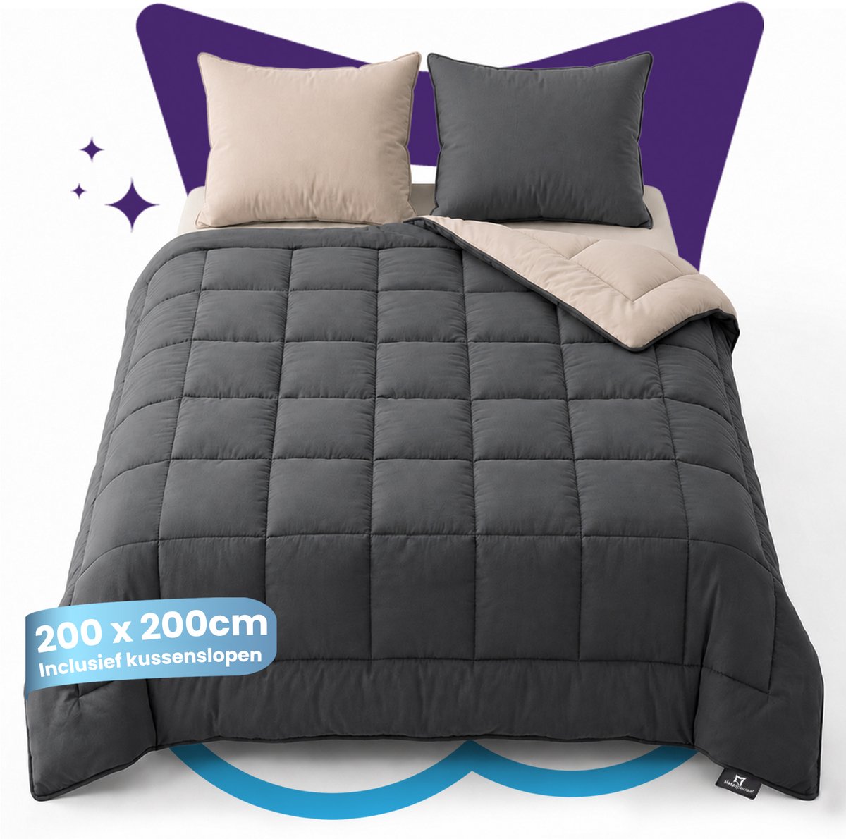 Slaapspeciaal All year dekbed enkel - eazydekbed ® Series Antraciet/Taupe - Dekbed zonder overtrek | 200x200 cm - Hoesloos dekbed - Inclusief Kussenslopen - Bedrukt dekbed zonder overtrek - Dekbed in kleur - Gekleurd dekbed - Tweepersoons Dekbed