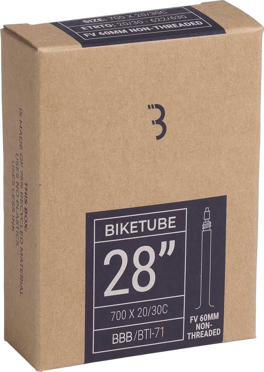 BBB Cycling Binnenband Racefiets Gravelbike 28 Inch - Presta / Frans ventiel 60 mm - Geschikt voor bandenmaat: 20/28-622/630 - Fietsband BikeTube - BTI-71