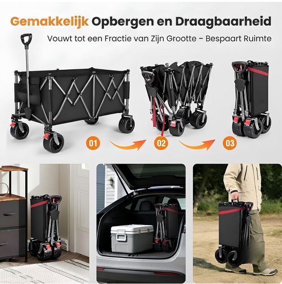 JCP® Bolderkar - 250L Capaciteit - Bolderkar Opvouwbaar - Opvouwbare Bolderkar - Zwart - 42cm x 105cm x 102cm van Jcp — afbeelding 2