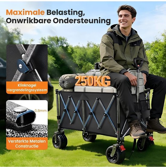 JCP® Bolderkar - 250L Capaciteit - Bolderkar Opvouwbaar - Opvouwbare Bolderkar - Zwart - 42cm x 105cm x 102cm van Jcp — afbeelding 3