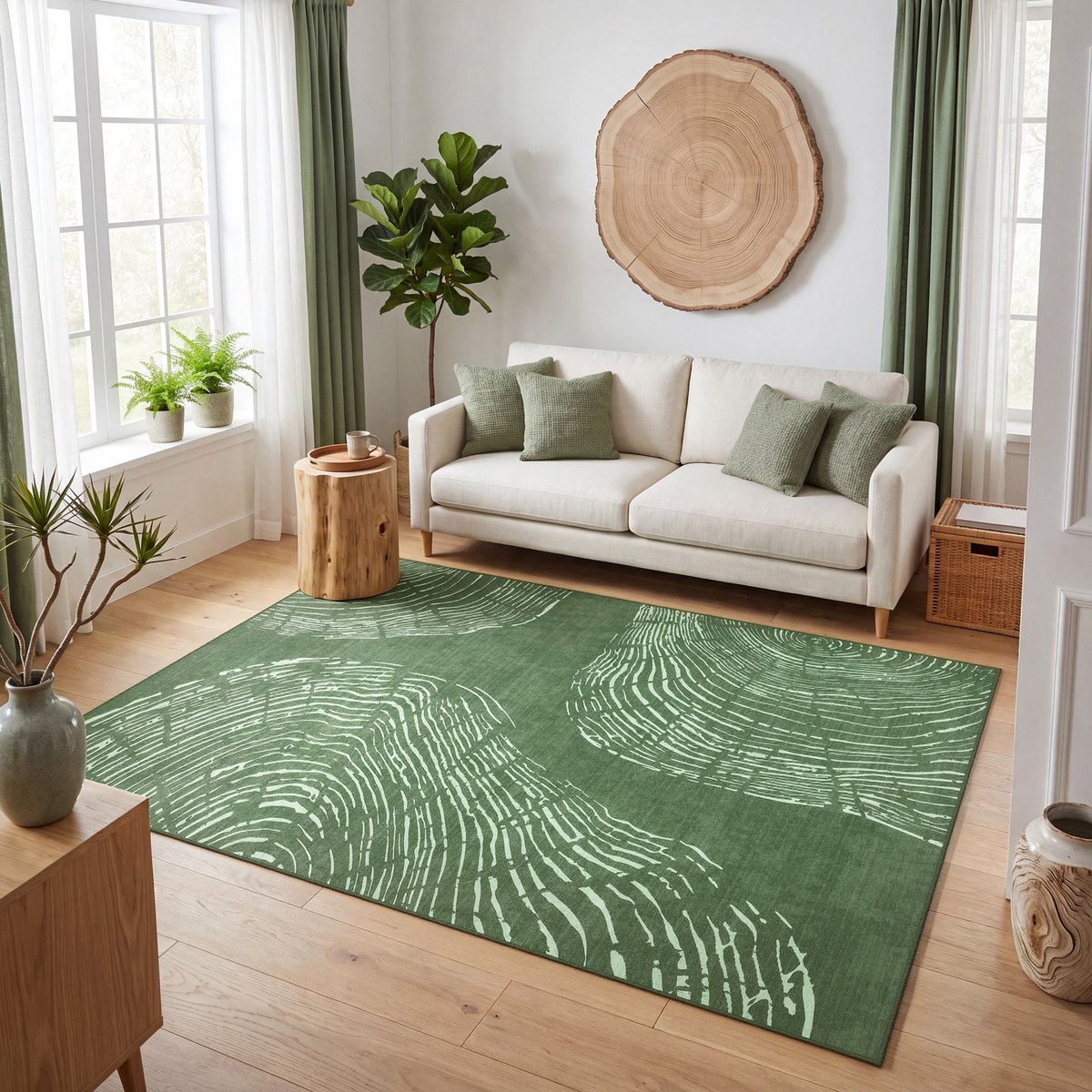Tribesigns Vloerkleed - Laagpolig Wasbaar Fluffy en Zacht - Woonkamer Tapijt - Antislip onderkant - Boheemse Stijl Design – Groen – 200 x 300 cm