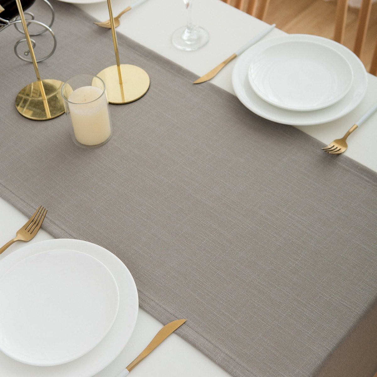Tafelloper 30 x 120 cm - Tablerunner met linnenlook - Tafelloper voor tafeldecoratie - Waterafstotende polyester tafelloper, voor keuken, tuinfeest, bruiloft, feesten en kerstmis, Lichtgrijs