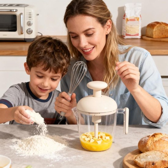 Handgarde - Manuele Handmixer - Semi-Automatische Handgarde Drukkend - Mechanische Slagroomklopper en Eierklopper Zonder Stroom - Handmatige Keukenmixer - voor Batter en Melkschuim — afbeelding 3
