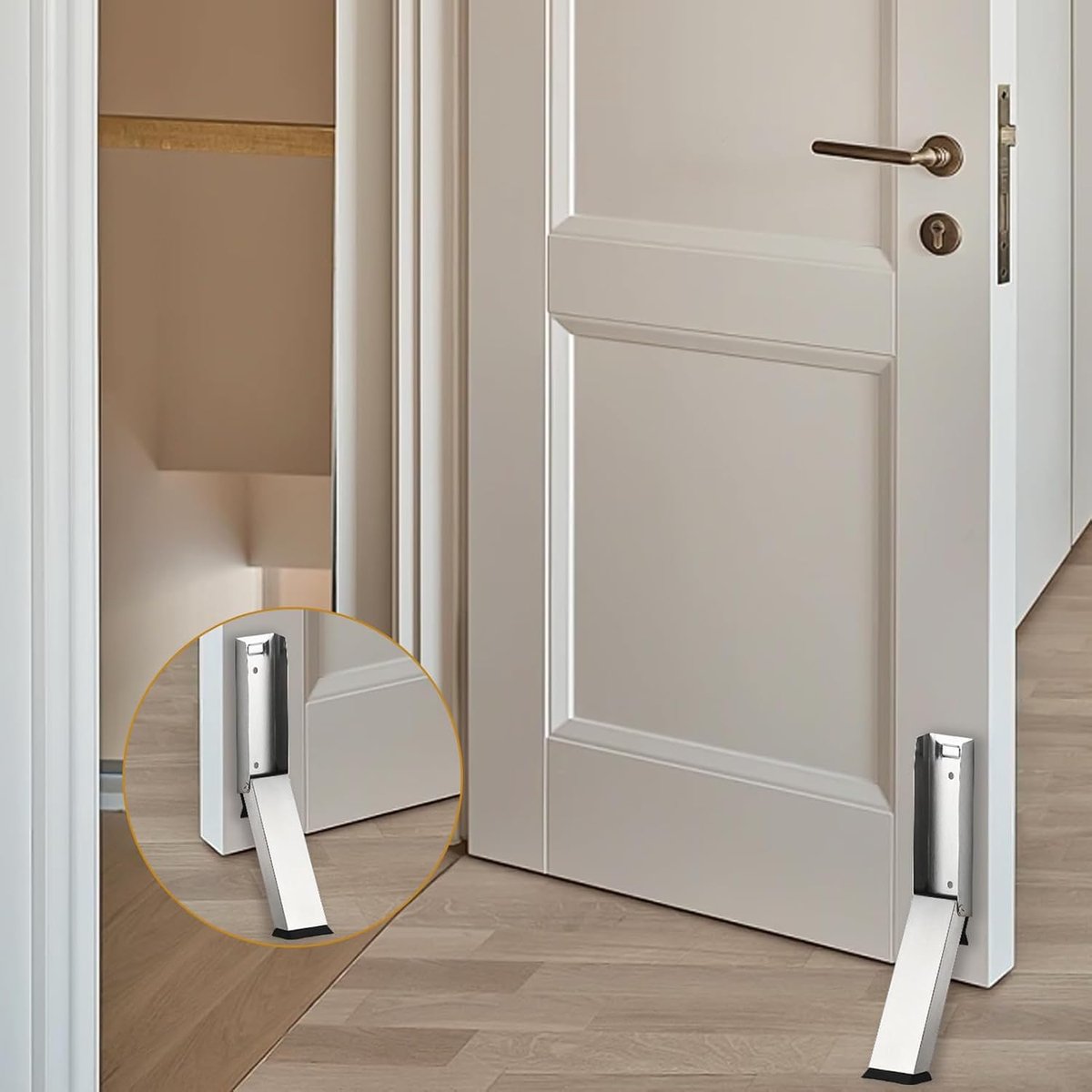 Deurstoppers RVS - Zonder boren - Deuren beschermen - Handsfree bediening - 116 mm opening - Geborsteld zilver