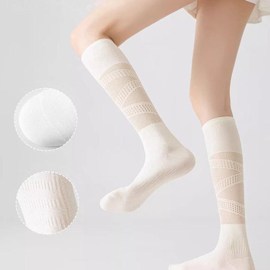 Sportkousen met compressie -Kniekousen - Dames compressiekniekousen - Yogasokken - Badmintonsokken - Ademende sokken met gaas - Ademende, dunne sportkousen van mesh voor tennis, hardlopen, fietsen en de sportschool - 2 paar - wit — afbeelding 4