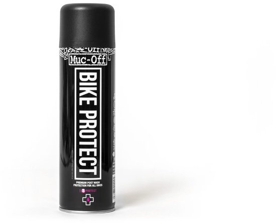 Een zwarte spuitbus met de tekst 'Bike Protect' in witte letters.