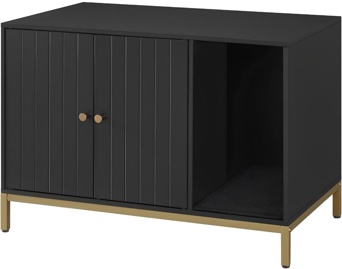 SP® Kattenbak Kast - 60kg Gewichtscapaciteit - Kattenkast - Kattenbak Ombouw - Zwart/Goud - 50cm x 80cm x 55cm