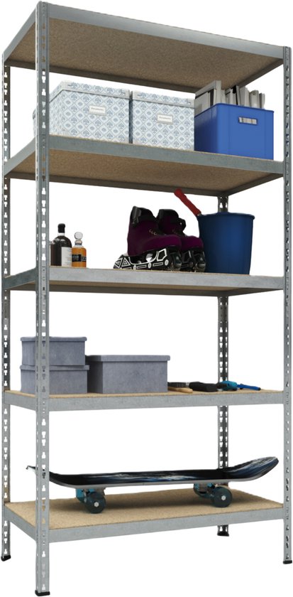 TKT Opbergrek XL – Stellingkast 180x120x40 cm – Made in Germany – 150 kg per plank – 750 kg draagkracht – 5 planken – Gegalvaniseerd staal – Monteren zonder schroeven – Garage & Berging