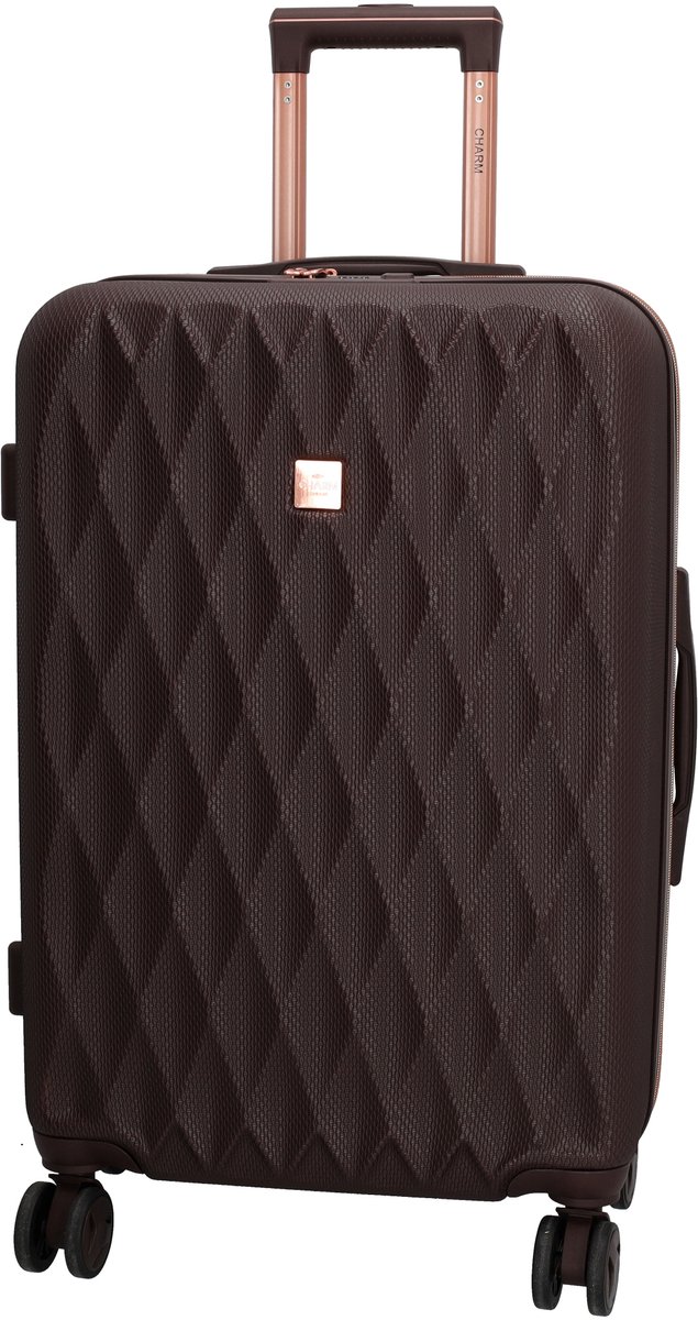 Charm London Honey Koffer - M - 74 Liter - 66 x 43.5 x 28 cm - TSA Slot - Middelmaat - Reizen - Travel - Hardcase - Donkerbruin