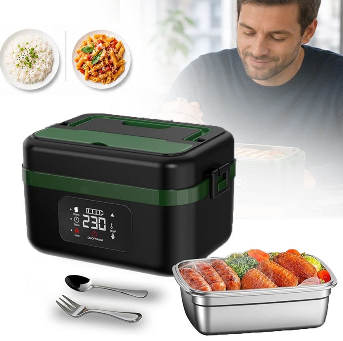 Elektrische Lunchbox Met Een Inhoud Van 1000 ml - 16000mAh Batterij 60W Snelverwarmend - Intelligent Reserveringssysteem USB-C-Poort - Stil Geen Stoom - Voor Kantoor Bouwplaats En Op Reis
