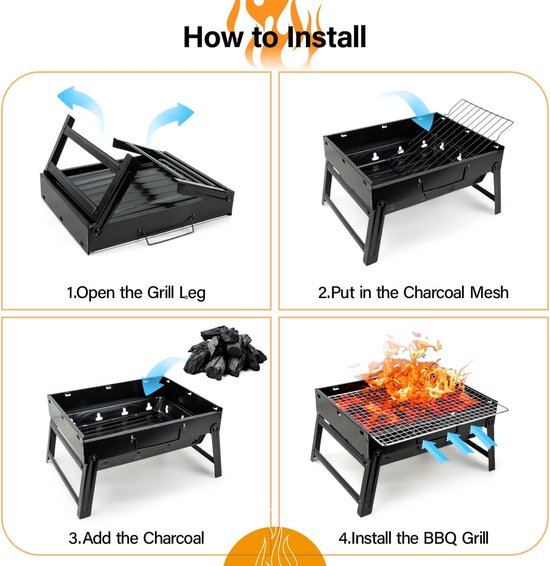 KZQ Draagbare houtskoolbarbecue opvouwbaar - Compacte tafelgrill voor buiten - Geschikt voor tuin picknick strand en kamperen - Lichtgewicht en eenvoudig mee te nemen van kzq — afbeelding 5