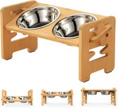 Ohpets® Voerbak Hond Verstelbaar - Bamboo - 2 RVS Schalen - 40x18x20cm